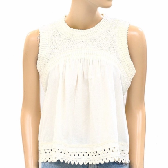 Sea New York Cream White Crochet sleeveless Blouse Tank Top - Picture 6 of 8